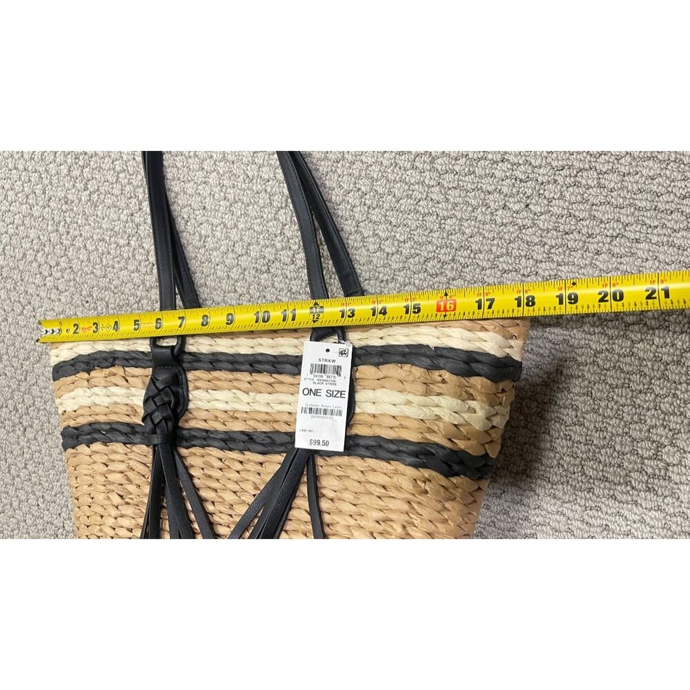 Style & Co $99 Large Straw Tote Black Faux Leather Handles - Picture 10 of 10